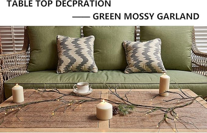 Fudios Greenery Garland with Lights for Mantle with Timer 48 LED 6FT Mossy Vine Garland Lights for Table Centerpieces Indoor Outdoor