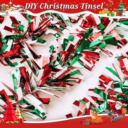 50Ft Christmas Tinsel Garland Red Green and White Xmas Tree Decorations Metallic Glitter Twist Garland for Christmas Decorations Anniversary Birthday Wedding Holiday Supplies Indoor Outdoor Supplies