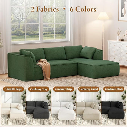 Vesgantti 106" Cloud Sectional Couch with Chaise, Deep Seat Modular Sectional Sofa Chenille Sofa Boneless Couches for Living Room Bedroom, No Assembly Required (Green, Right-Facing Chaise)