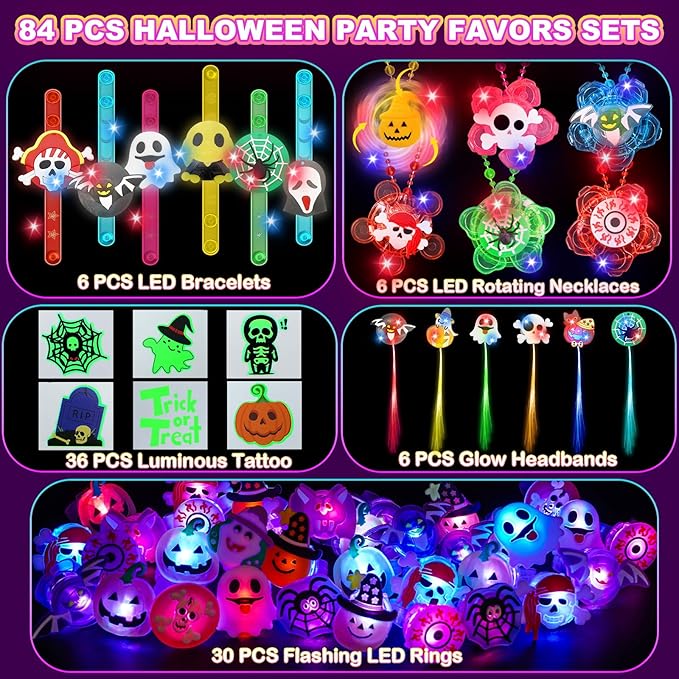 Halloween Party Favors for Kids, 84 Pack Glow in the Dark Toys Halloween Toys Bulk for Halloween Party School Classroom Prizes Goodie Bags Trick or Treats Gifts