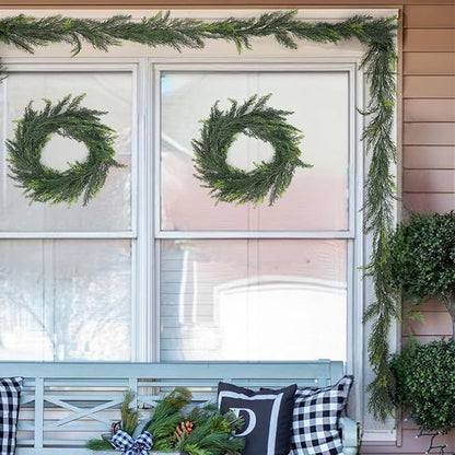 2 Pack Artificial Christmas Garland Decoration 5.9 Ft Norfolk Pine Garland Winter Garland for Fireplace Stairs Cabinet Home Table Outdoor Decor