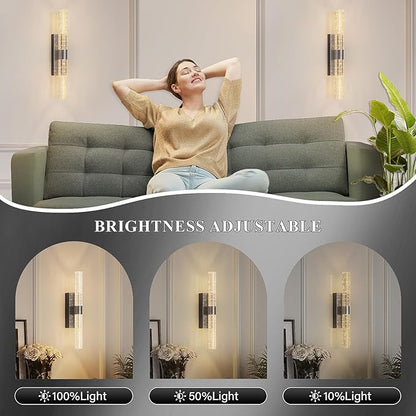 camuucci Battery Operated Black Wall Sconces Set of 2 Rechargeable Battery Powered Wall Light with 12000mAh Indoor Not Hardwired Dimmable Wall Lamp Fixtures for Bedroom Living Room 15.3 Inches