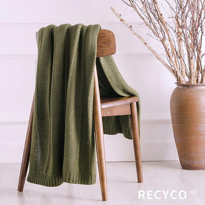 RECYCO Cable Knit Moss Green Throw Blanket, Super Soft Warm Cozy Decorative Knitted Throw Blanket 2.3LB for Bed, Chair 50"x60"