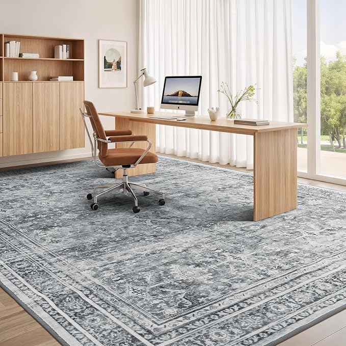 Lofus 10x14 Area Rug for Living Room,Grey Washable Large Rugs with Non-Slip Backing,Soft Boho Carpets for Bedroom Dining Room Home Office Indoor Nursery