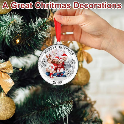 COCHIE 2025 Merry Christmas Photo Frame Ornament for Tree Stocking Hanging Decorations, Personalized Xmas Gifts, Picture Frame Christmas Keepsake (Xmas Ball)