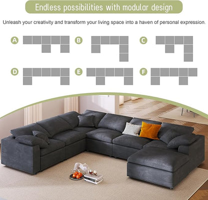 129" Large Modular Sectional Sofa L Shaped Modern Couch, Grey