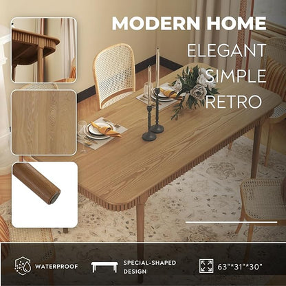 LukeAlon Mid-Century 63 Inch Solid Wood Dining Table for 4-6, Retro Farmhouse Kitchen Table with Large Tabletop, Modern Table for Dining Room, Living Room, Kitchen, Natural