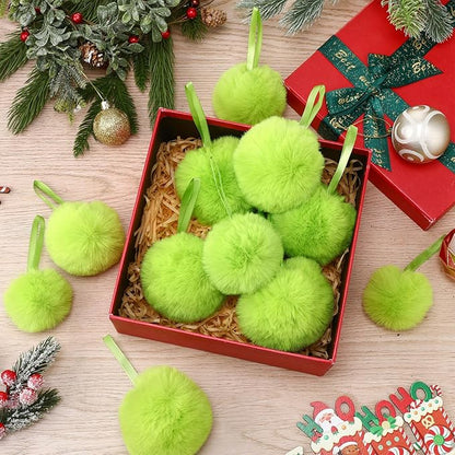 24 Pcs Green Furry Christmas Ball Ornaments for Tree 2.36/3.15/3.94 Inches Pom Pom Ball Christmas Hanging Decoration for Party Supplies Fireplace Mantel Wall Decor
