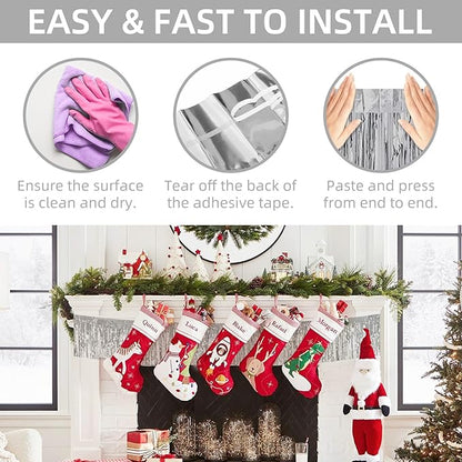 12 Pack 10 Feet Metallic Foil Fringe Garland Tinsel Streamers Banner, Silver Wall Hanging Tinsel Fringe Banners for Parade Floats, Wedding, Birthday, Christmas, New Year Party Decorations