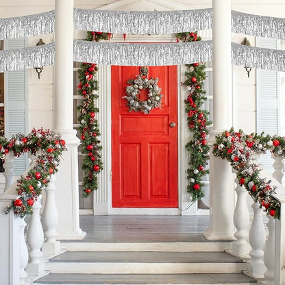 12 Pack 10 Feet Metallic Foil Fringe Garland Tinsel Streamers Banner, Silver Wall Hanging Tinsel Fringe Banners for Parade Floats, Wedding, Birthday, Christmas, New Year Party Decorations