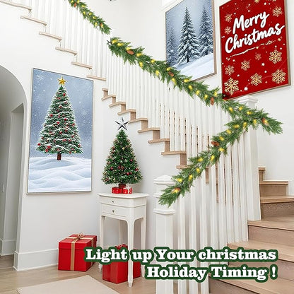 6 FT Christmas Garland with Lights, Battery Operated Pre-Lit Pine Cone Greenery, 20 Warm LEDs Artificial Xmas Decor with Timer, Holiday Decoration for Indoor Mantel Staircase Doorway Window