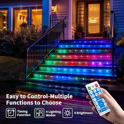 Solar Rope Lights 98FT Waterproof 300LEDs, Rechargeable Solar String Light with Remote Control,Outdoor Palm Tree Holiday Lights for Pathway Pool Patio Party Garden Yard Balcony (Multi Color)