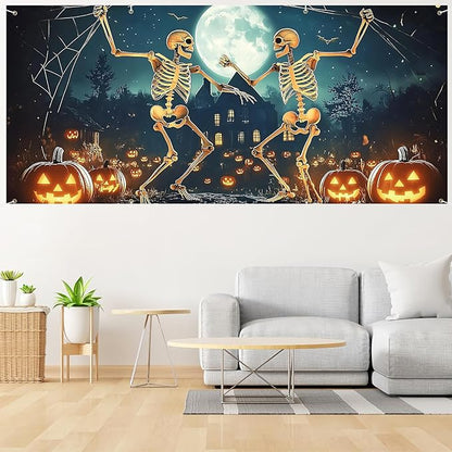 6 x 13 ft Halloween Garage Door Decorations Halloween decorations Witch Door Cover, Hanging Banner, Cauldron Backdrop Mural for Home, Outdoor, Indoor, Spooky Party, Wall, Window (Skull-1)