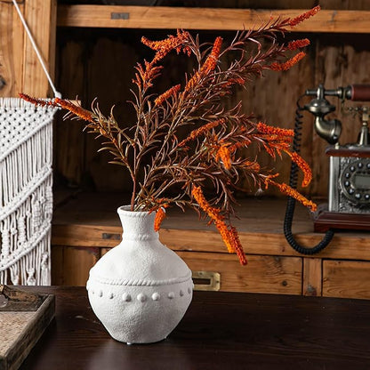 Rustic Ceramic Vase with Boho Wooden Beads, Matte Decorative Pottery for Modern Farmhouse and Bohemian Decor, Floral Arrangements, Living Room, Table Centerpieces