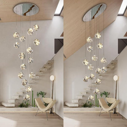 15-Light LED Staircase Chandelier Crystal Ceiling Lights Large Chandeliers for High Ceilings, Entryway Modern Lighting Fixture Villas and Stairs, Adjustable Length 23" W x100 H,75W
