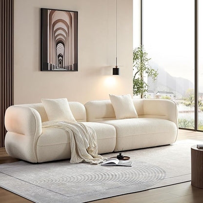 110" Modern Couch Curved Sofa for Living Room, Luxury Curved Sectional Sofas, Upholstered Boucle 3-Seater Loveseat, Minimalist Couches for Office Apartment, Beige