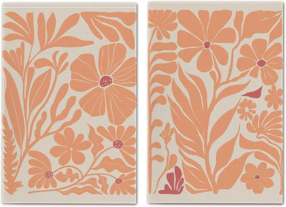 Boho Floral Dish Towels Vintage Abstract Flowers Waffle Weave Orange Flower