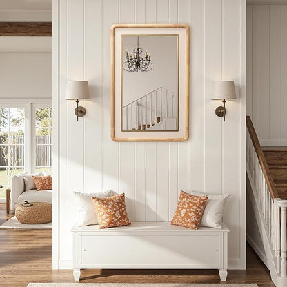 LuxenHome Rounded Rectangle Wall Mirror, 35.4" x 23.6" Large Solid Wood Framed Bathroom Mirror for Wall, Decorative Wooden Mirrors for Entryway Living Room Bedroom, Hangs Horizontally or Vertically