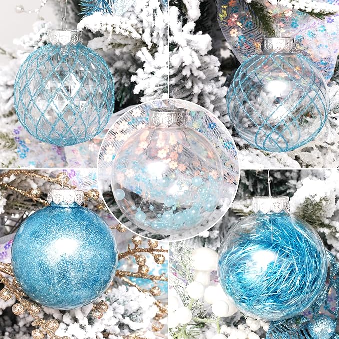 Christmas Ball Ornaments Set, 20ct Large Clear Shatterproof 80mm/3.15" Blue Christmas Ornaments for Christmas Tree Decorations Hanging Decorative Baubles for Baby Shower Xmas Party Decor