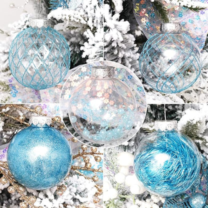 Christmas Ball Ornaments Set, 20ct Large Clear Shatterproof 80mm/3.15" Blue Christmas Ornaments for Christmas Tree Decorations Hanging Decorative Baubles for Baby Shower Xmas Party Decor