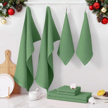 Homaxy 100% Cotton Kitchen Towels and Dishcloths Set, 12 x 12 Inches and 13 x 28 Inches, Set of 10 Bulk Kitchen Towels Set, Ultra Soft Absorbent Dish Cloths for Washing Dishes, Grass Green