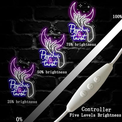 Psychic and Tarot Neon Sign, Psychic Tarot Room Wall Decor Gifts, Tarot Shop Decor, Gothic Lover Gift, Dark Gothic Wall Art, Fortune Teller SignGirls Room Gaming Room Party, arot Reader Gifts