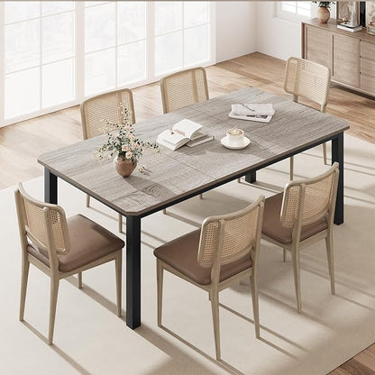 IDEALHOUSE 78.7" Long Rectangle Dining Table for 6-8 People, Industrial Wood Dinner Table (Only Table) (Light Grey)