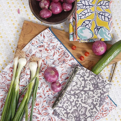 TARAN LIVING Printed Kitchen Dish Bar and Tea Towels Cotton, 18x28 inch with Trims, Cotton Dish Towel Sets (Multicolor, Set of 3)