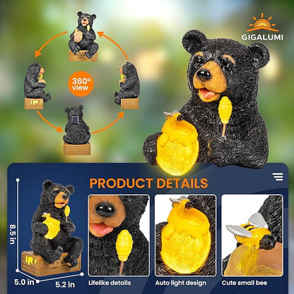 GIGALUMI Solar Garden Decor Cute Bear Statues Outdoor, Birthday Gifts for Mom Grandma Women, Retirement Housewarming Gifts Bear Figurine Lawn Ornament for Garden Yard Patio Balcony