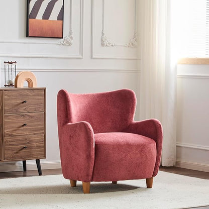 Christopher Knight Home Auden Low Profile Wingback Accent Chair, Fabric Club Chair, Velvet Upholstered Armchair, Curved Backrest Single Sofa, Soft Reading Lounge Chair for Living Room, Smoky Red