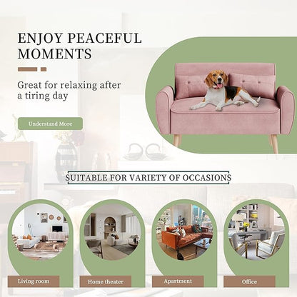 Vongrasig Small Modern Loveseat Sofa 47" Mid Century Linen 2 Seat Couch Tufted Love Seat, Pink