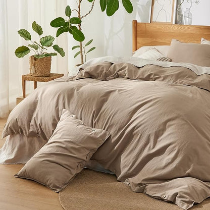 Bedsure Linen Duvet Cover King Size - Linen Cotton Blend Bedding Set, Soft & Cozy, 3 Pieces, 1 Duvet Cover 104x90 and 2 Pillowcases, Brown Color Cooling Bedding, Comforter Sold Separately