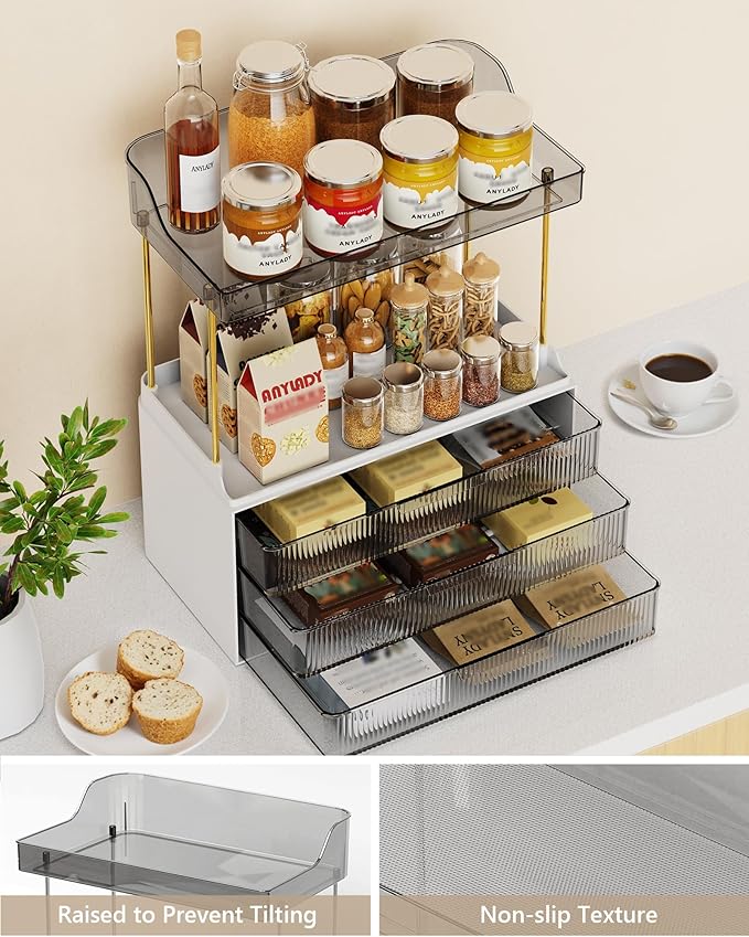 Bathroom Organizers and Storage, Makeup Organizer (Sturdy Durable Attractive), Ideal for Vanity, Countertop, Counter, Perfume, Skincare, Cabinet, Cosmetic, Dresser Organizer (Black)