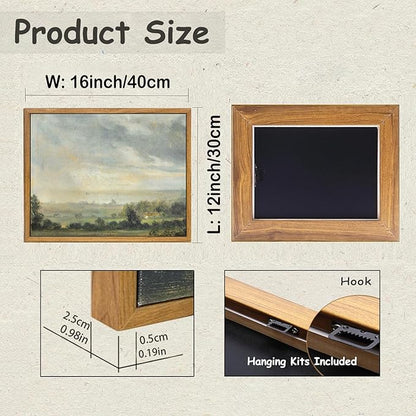 KBKBART Framed Vintage Landscape Wall Art Prints, Retro Green Forest Valley Nature Wilderness Illustrations Canvas Painting, Farmhouse Decor Wall Art Ready To Hang for Bedroom, Living Room, Bathroom,