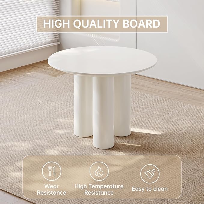 39.37in Round Dining Table for 4 to 8 People,Single Kitchen Table Dining Room Table,Cream White Dinner Table for Kitchen,Minilist Center Coffee Table for Living Room.