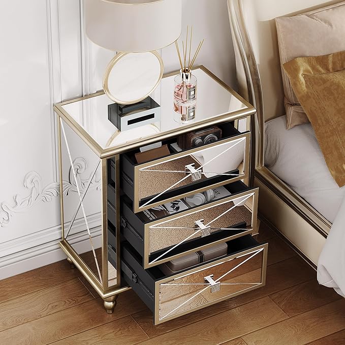 DWVO Gold 3 Drawers Dressers 23 Accent Chest with 3 Storage Drawers