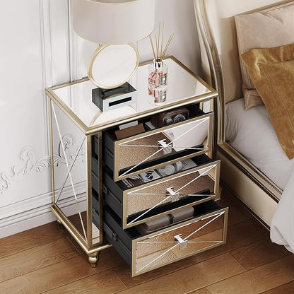 DWVO Gold 3 Drawers Dressers 23 Accent Chest with 3 Storage Drawers