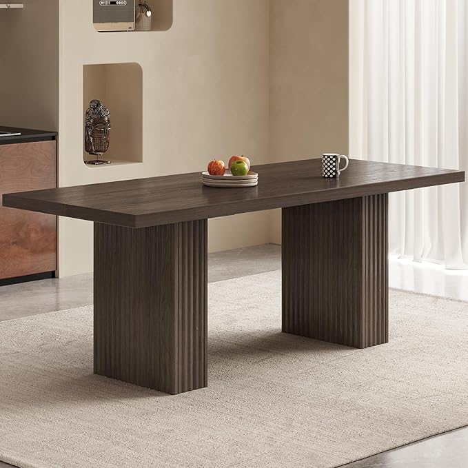 Large Rectangle Kitchen Table, 66.93" Dining Table for 4 to 8 People,Modern Dinner Table with Striped Legs, for Kitchen, Dining Room
