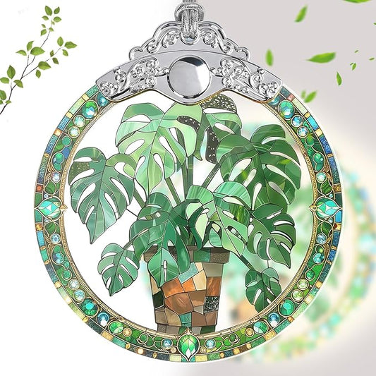 Monstera Leaf Stained Glass Christmas Ornament, Hanging Ornaments for Christmas Tree Decorations, Xmas Presents