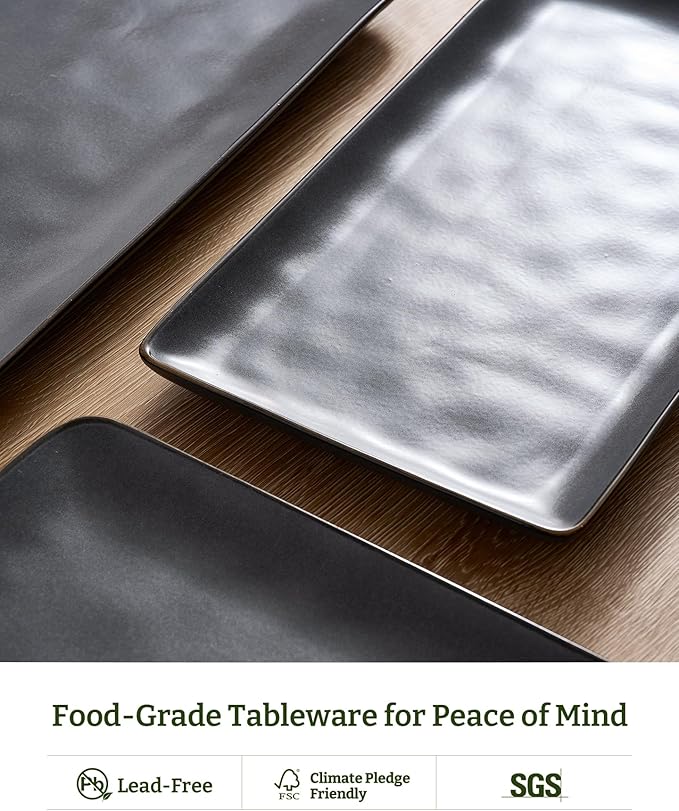 famiware Serving Platter, Rectangular 15.67/14.1/12.6inch Serving Dishes for Entertaining, Dishwasher Safe, Stoneware for Party, Food, Turkey, Snack, Cheese, Reactive Glaze, Matte Black