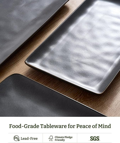 famiware Serving Platter, Rectangular 15.67/14.1/12.6inch Serving Dishes for Entertaining, Dishwasher Safe, Stoneware for Party, Food, Turkey, Snack, Cheese, Reactive Glaze, Matte Black