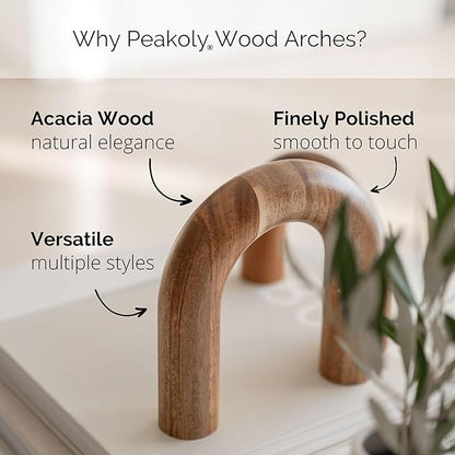 Wood Arch Bookshelf Decor - Modern Shelf Decor Accents, Decorative Objects for Coffee Table, Entryway Table Sculptures, Minimalist Home Decorations for TV Console, Built in Shelves and Mantle