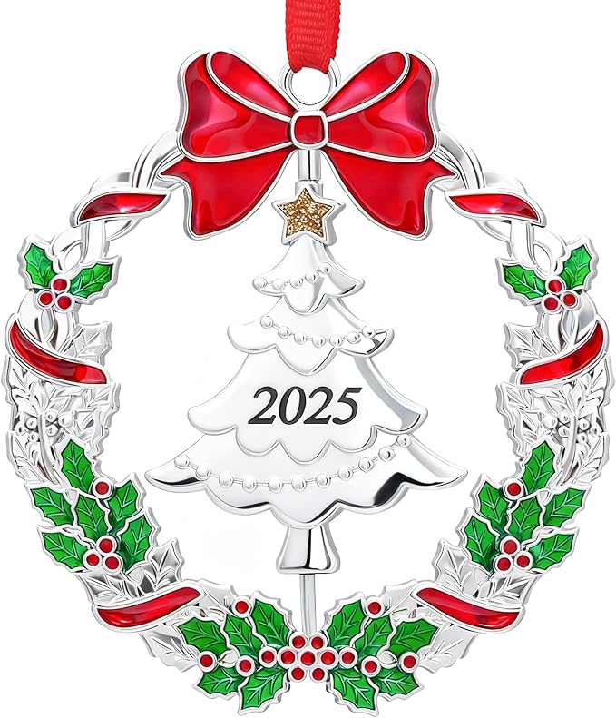 Christmas Ornaments, Metal Christmas Tree Ornaments Dated 2025 Silver Rotatable Funny Christmas Ornaments Decorative Keepsake Tree Decoration