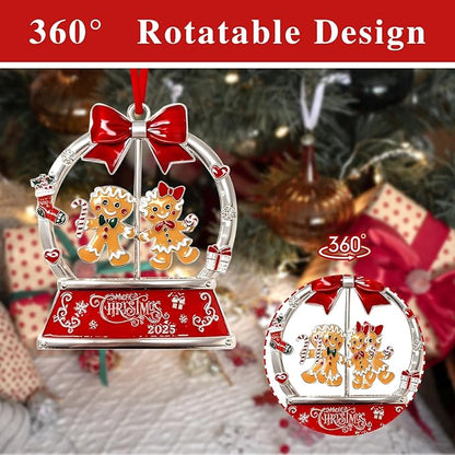 Christmas Gingerbread Couple Ornaments 2025 for Tree Decorations,Dated 2025 Metal Wreath Ornament with Rotatable for Christmas Keepsake Gifts for Grandparents, Kids, Friend