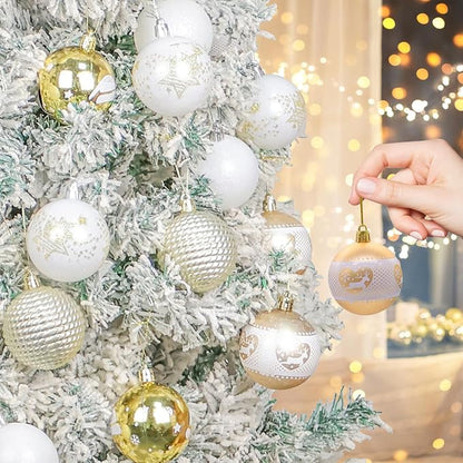 40PCS 2.36" Christmas Balls Ornaments, Plastic Christmas Tree Ornaments, Holiday Baubles, Hanging Decorations for Xmas Trees Holiday Party, Gold White Baubles