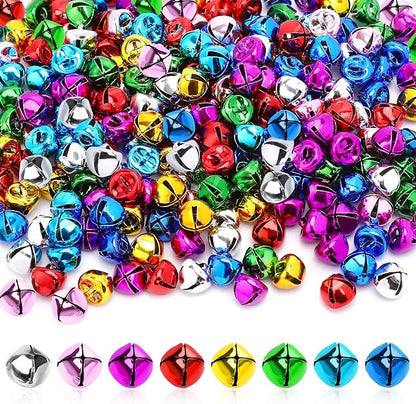Augshy 240 Pcs Multicolour Jingle Bells, 3/5 Inch Craft Bell Bulk for Christmas Ornament Tree Home and Pet Decorations Xmas Crafts Decor Party Favors Supplies