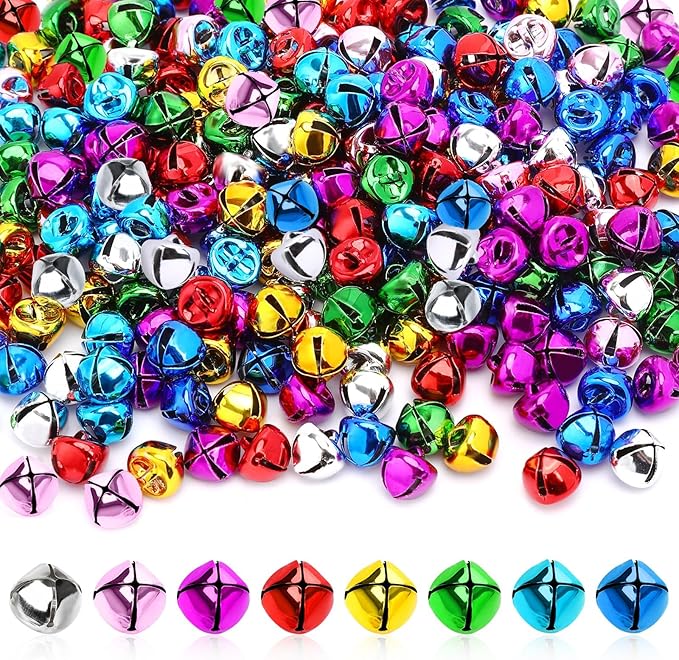 Augshy 120 PCS Jingle Bells for Crafts,3/5 Inch Small Bells for Crafting DIY Christmas Decor Multi-Color Metal Bells for Holiday Tree Decorations Party Jewelry Pet Accessories