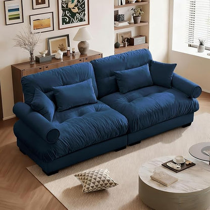 SoarFlash Modern Living Room Velvet Recliner Sofa, Loveseat Sofa for Apartment, Storage Sofa with Solid Wood Frame, Easy to Install (93.7inch, Blue)