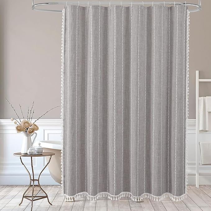 MitoVilla Grey Small Stall Shower Curtain 36 x 72, Half Size Narrow Polyester Linen Fabric Shower Curtains for Boho Farmhouse Bathroom Decor, Wrinkle Resistant Cloth Shower Curtain