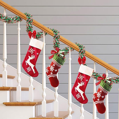 50 FT Christmas Tinsel Garland for Christmas Tree Decorations, Red Green Silver Metallic Twist Shiny Hanging Xmas Garlands for Stairs Mantle Fireplace Home Indoor Outdoor Holiday Party Suppliers Decor